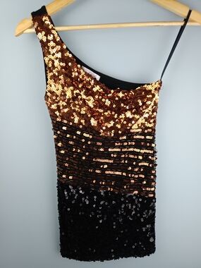 wet seal gold sequin dress WET SEAL Women's M GOLD Sequin Scrunch Stretch Cheetah Print Tube Dress
